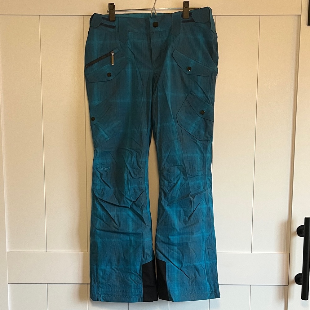 Marmot Teal Plaid Women's Ski Pants